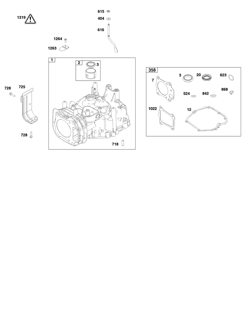 Cylinder Group Diagram and Parts List for 123P02-0026-H5 100000 - 19Z999 Briggs and Stratton Engine